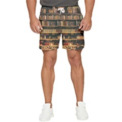 Books On Bookshelf Assorted Color Book Lot In Bookcase Library Men s Runner Shorts by Ravend