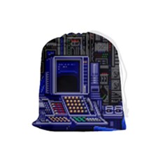Blue Computer Monitor With Chair Game Digital Art Drawstring Pouch (large) by Bedest