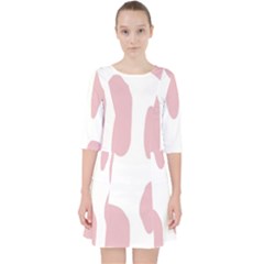 Cow Print, Pink, Design, Pattern, Animal, Baby Pink, Simple, Quarter Sleeve Pocket Dress by nateshop
