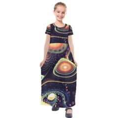 Psychedelic Trippy Abstract 3d Digital Art Kids  Short Sleeve Maxi Dress by Bedest