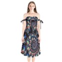Psychedelic Colorful Abstract Trippy Fractal Shoulder Tie Bardot Midi Dress View1