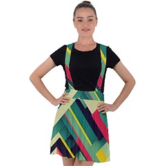 Abstract Geometric Design Pattern Velvet Suspender Skater Skirt by Bedest