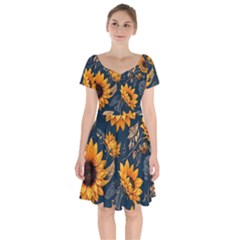 Flower Pattern Spring Short Sleeve Bardot Dress by Bedest