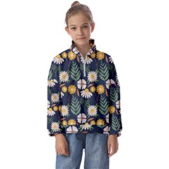 Flower Grey Pattern Floral Kids  Half Zip Hoodie by Dutashop