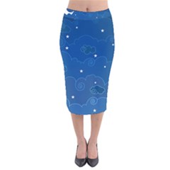 Sky Night Moon Clouds Crescent Velvet Midi Pencil Skirt by Proyonanggan