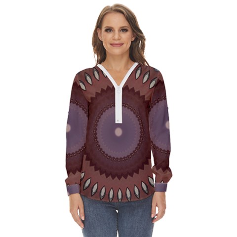 Art Pattern Design Zip Up Long Sleeve Blouse by Proyonanggan