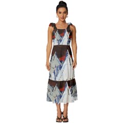 Abstract Painting Cold Temperature Snow Nature Tie-strap Tiered Midi Chiffon Dress by Grandong