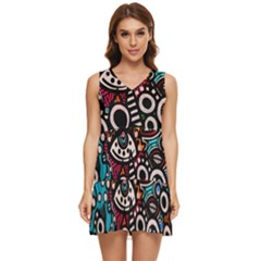 Multicolored Abstract Painting Colorful Tiered Sleeveless Mini Dress by Grandong