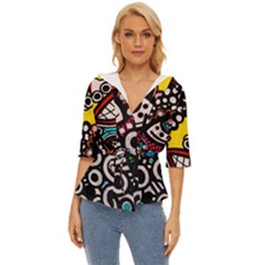 Multicolored Abstract Painting Colorful Lightweight Drawstring Hooded Top by Grandong
