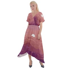 Aesthetic Pixel Art Landscape Cross Front Sharkbite Hem Maxi Dress by Sarkoni