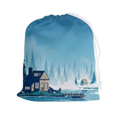 Winter Scenery Minimalist Night Landscape Drawstring Pouch (2xl) by Sarkoni