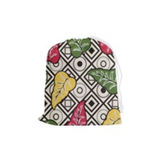Leaves Foliage Batik Seamless Drawstring Pouch (medium) by Sarkoni