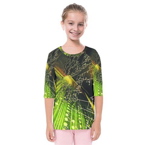 Machine Technology Circuit Electronic Computer Technics Detail Psychedelic Abstract Pattern Kids  Quarter Sleeve Raglan T-shirt by Sarkoni