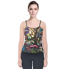 Psychedelic Funky Trippy Velvet Spaghetti Strap Top by Sarkoni