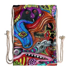 Psychedelic Trippy Hippie  Weird Art Drawstring Bag (large) by Sarkoni