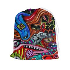 Psychedelic Trippy Hippie  Weird Art Drawstring Pouch (2xl) by Sarkoni
