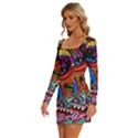 Psychedelic Trippy Hippie  Weird Art Long Sleeve Square Neck Bodycon Velvet Dress View2