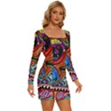 Psychedelic Trippy Hippie  Weird Art Long Sleeve Square Neck Bodycon Velvet Dress View3