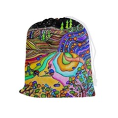 Nature Moon Psychedelic Painting Drawstring Pouch (xl) by Sarkoni
