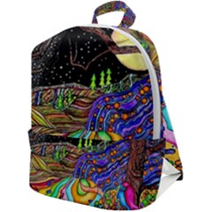 Nature Moon Psychedelic Painting Zip Up Backpack by Sarkoni