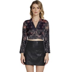 Abstract Psychedelic Geometry Andy Gilmore Sacred Long Sleeve Tie Back Satin Wrap Top by Sarkoni
