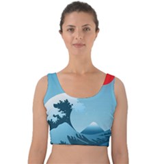 Minimalism Great Wave Off Kanagawa Velvet Crop Top by Sarkoni