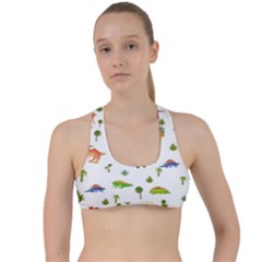 Baby Dino Seamless Pattern Criss Cross Racerback Sports Bra by Sarkoni