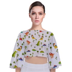 Baby Dino Seamless Pattern Tie Back Butterfly Sleeve Chiffon Top by Sarkoni