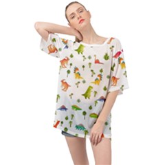 Baby Dino Seamless Pattern Oversized Chiffon Top by Sarkoni