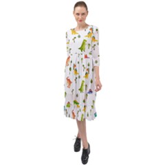 Baby Dino Seamless Pattern Ruffle End Midi Chiffon Dress by Sarkoni
