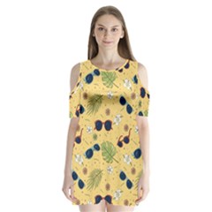 Seamless Pattern Of Sunglasses Tropical Leaves And Flowers Shoulder Cutout Velvet One Piece by Sarkoni