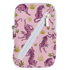 Pink Tigers And Tropical Leaves Patern Belt Pouch Bag (large) by Sarkoni