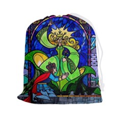 Beauty And The Beast Stained Glass Rose Drawstring Pouch (2xl) by Sarkoni