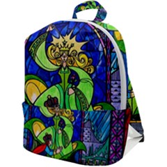 Beauty And The Beast Stained Glass Rose Zip Up Backpack by Sarkoni
