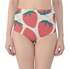 Seamless Strawberry Pattern Vector Classic High-waist Bikini Bottoms by Grandong