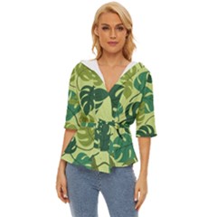 Seamless Pattern Of Monstera Leaves For The Tropical Plant Background Lightweight Drawstring Hooded Top by Grandong