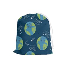 Seamless Pattern Cartoon Earth Planet Drawstring Pouch (large) by Grandong