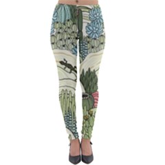 Playful Cactus Desert Landscape Illustrated Seamless Pattern Lightweight Velour Leggings by Grandong
