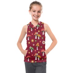 Woodland Mushroom And Daisy Seamless Pattern Kids  Sleeveless Hoodie by Grandong