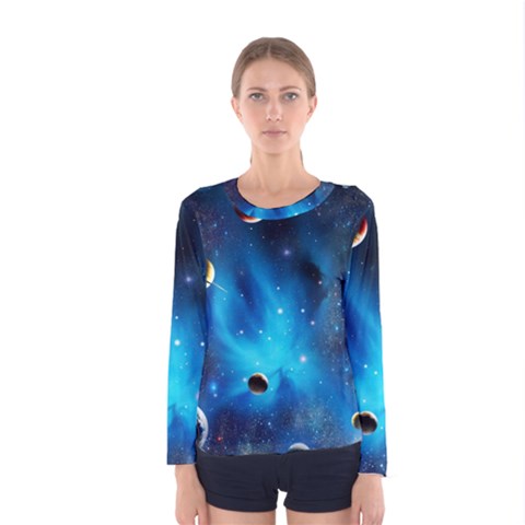 3d Universe Space Star Planet Women s Long Sleeve T-shirt by Grandong