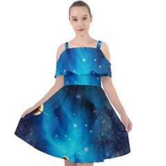 3d Universe Space Star Planet Cut Out Shoulders Chiffon Dress by Grandong