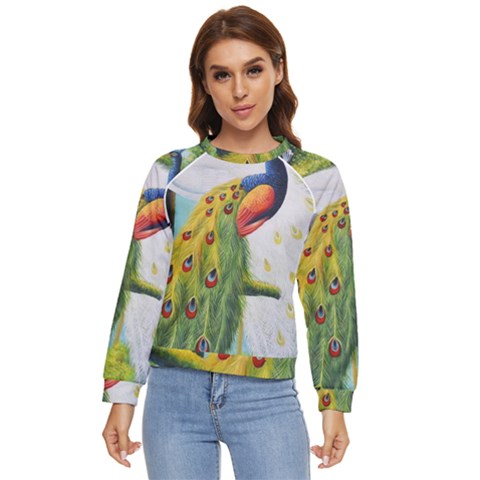 Peacock Art Women s Long Sleeve Raglan T-shirt by Grandong