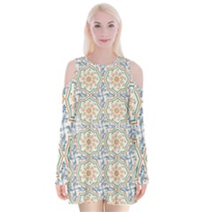 Ornaments Style Pattern Velvet Long Sleeve Shoulder Cutout Dress by Grandong