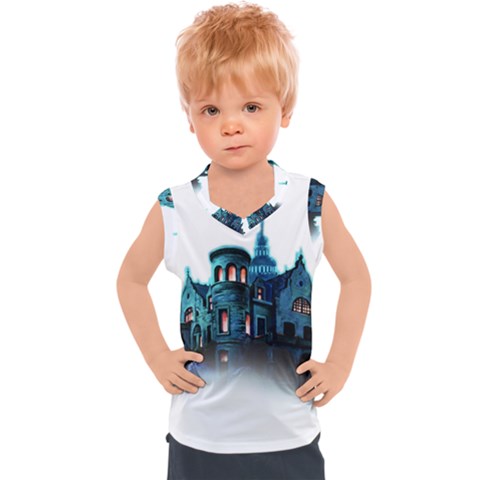 Blue Castle Halloween Horror Haunted House Kids  Sport Tank Top by Sarkoni