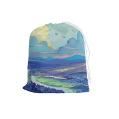 Digital Art Fantasy Landscape Drawstring Pouch (large) by uniart180623