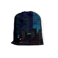 Pixel Art Night City Japan Drawstring Pouch (large) by Sarkoni