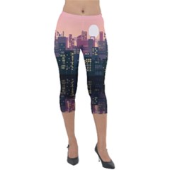 Pixel Art City Lightweight Velour Capri Leggings  by Sarkoni