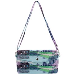 Japanese Themed Pixel Art The Urban And Rural Side Of Japan Removable Strap Clutch Bag by Sarkoni