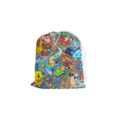 Pixel Art Retro Video Game Drawstring Pouch (small) by Sarkoni