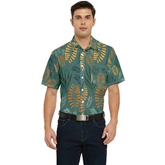 Leaves Pattern Texture Plant Men s Short Sleeve Pocket Shirt  by Grandong